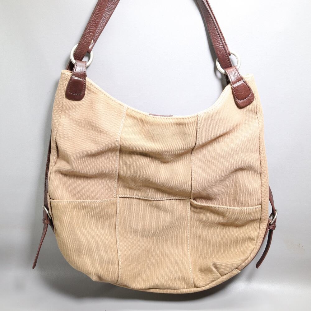 Ellington Shoulder Hobo Handbag L Tan Canvas Brown leather Trim Lined Bag